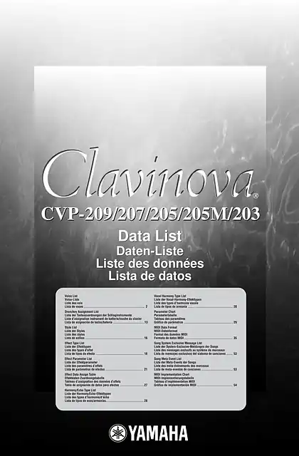 yamaha雅马哈CVP-209_CVP-207_CVP-205_CVP-205M_CVP-203 Data List